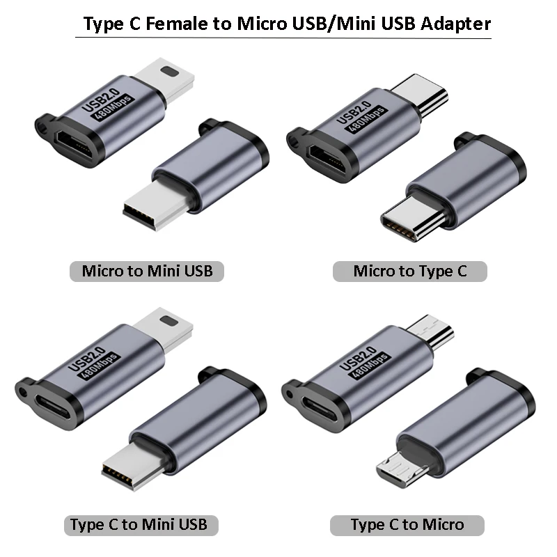

Type C Female to Micro USB/Mini USB Adapter USB to Mini/Micro USB Female to Type C/Micro USB to Mini USB Connector Converter