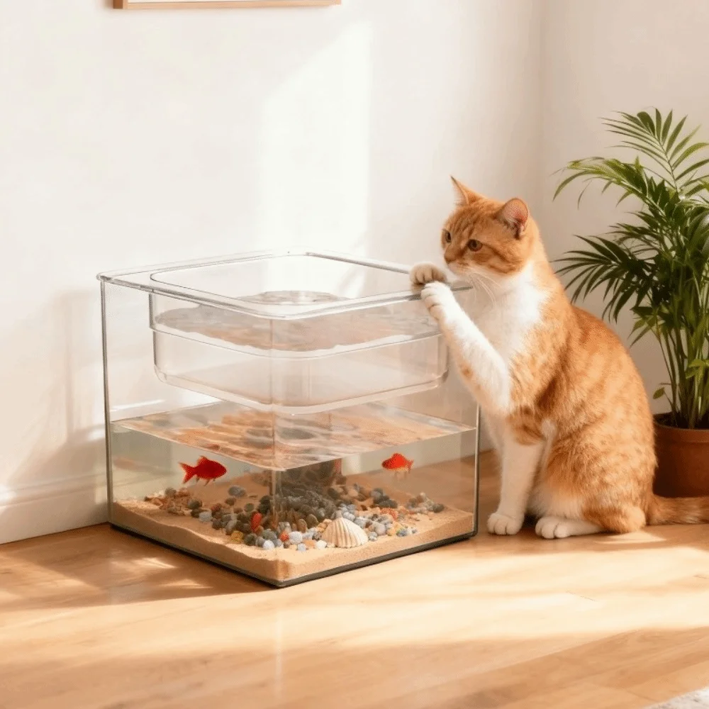 

Multi-functional Transparent Double-layer Fish Tank Plastic Shatterproof Cat Water Bowl Cube Goldfish Tanks Home Decor