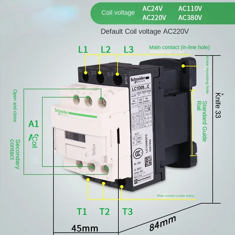 

Kontaktor AC Schneider 220V 25a Merajut 25 Merajut 32 Merajut 38 B7C F7C M7C Q7C 24V 110V 220V 380V