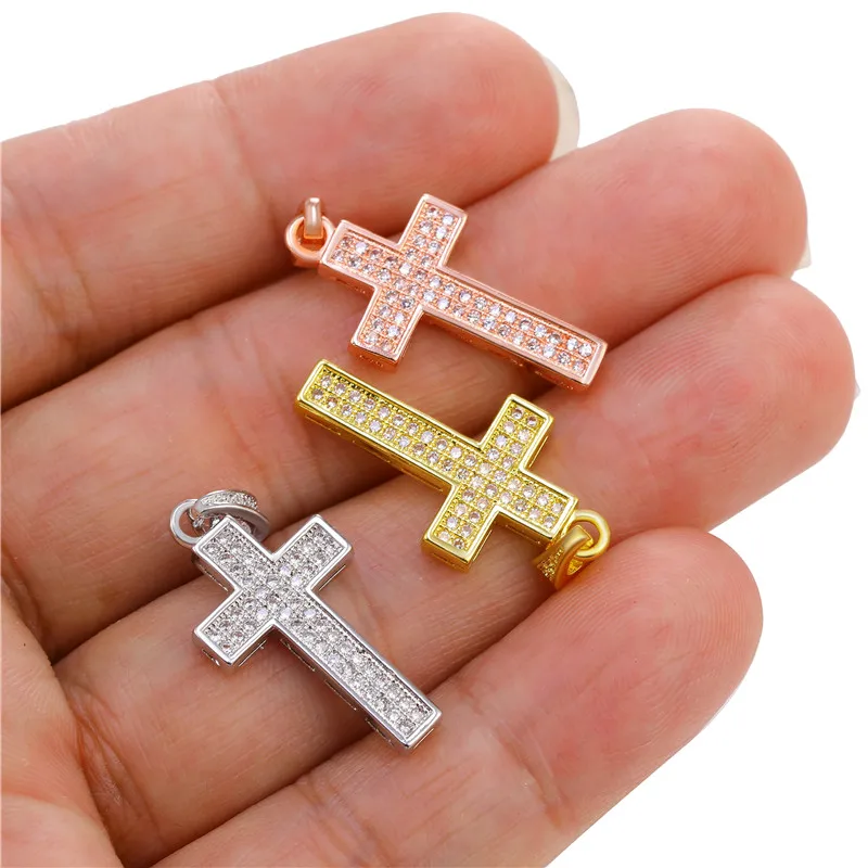 Juya 4Pcs/Lot 18K Gold Plated Handmade Cubic Zirconia Christian Cross Pendants For DIY Women Religious Talisman Jewelry Making