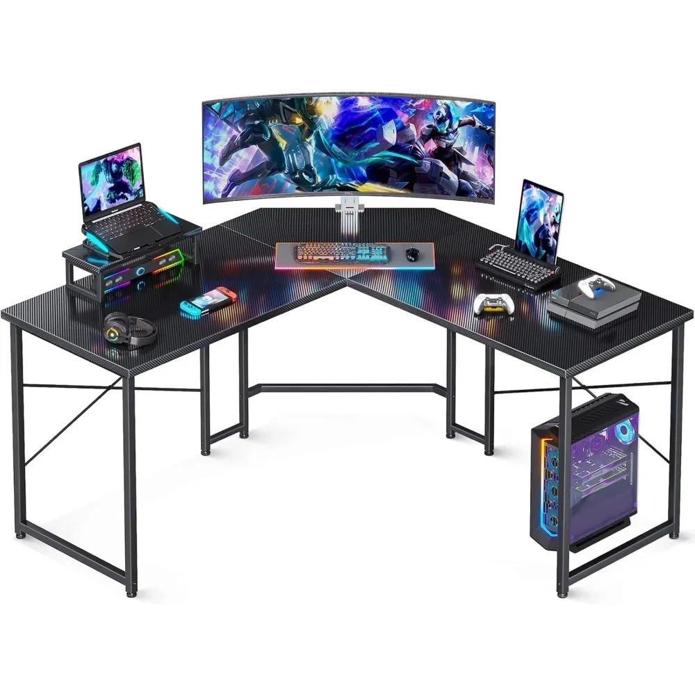 

Shaped Gaming Desk, 51 Inch Computer Desk with Monitor Stand, PC Gaming Desk, Corner Desk Table