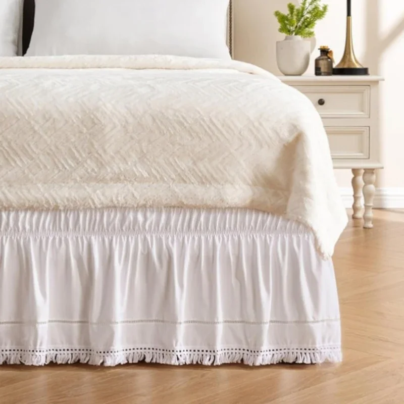 Drop Length 16inch Tassel Elastic Bed Skirt Hotel Homestay Home Conceal Clutter Cover Cloth Bedless Surface Three Side Bed Apron