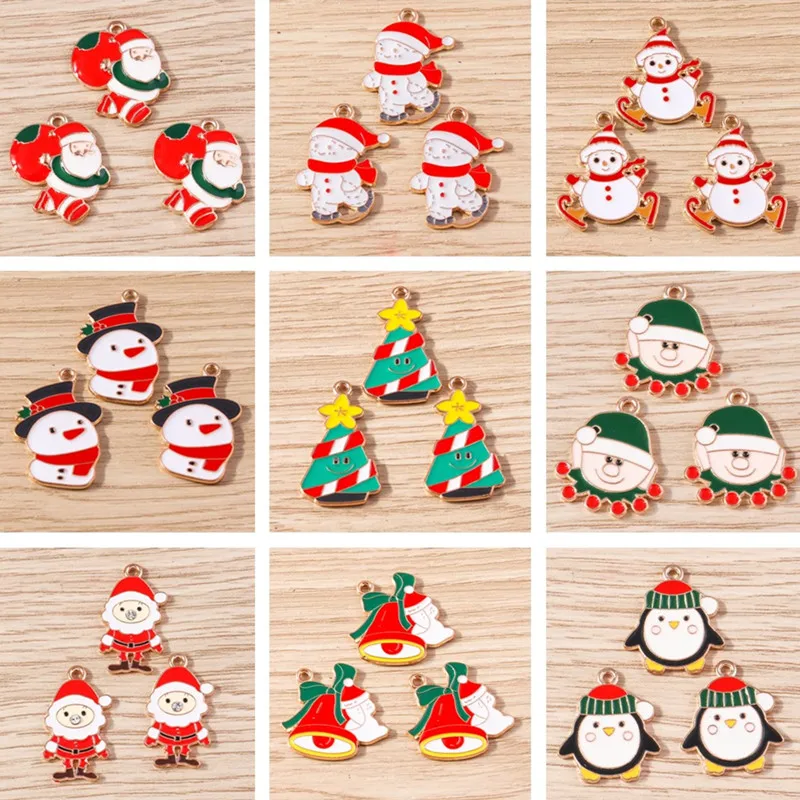 10 stücke mischen niedlichen Emaille Weihnachts baum Schneemann Santa Claus Charms Anhänger für Schmuck machen DIY Ohrringe Halsketten Handwerk liefern – Detail 1
