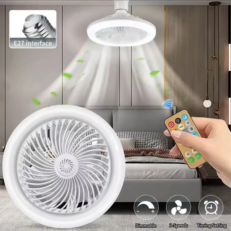 

3In1 Ceiling Fan With Lighting Lamp E27 Converter Base With Remote Control For Bedroom Living Home Silent Ac85-265v