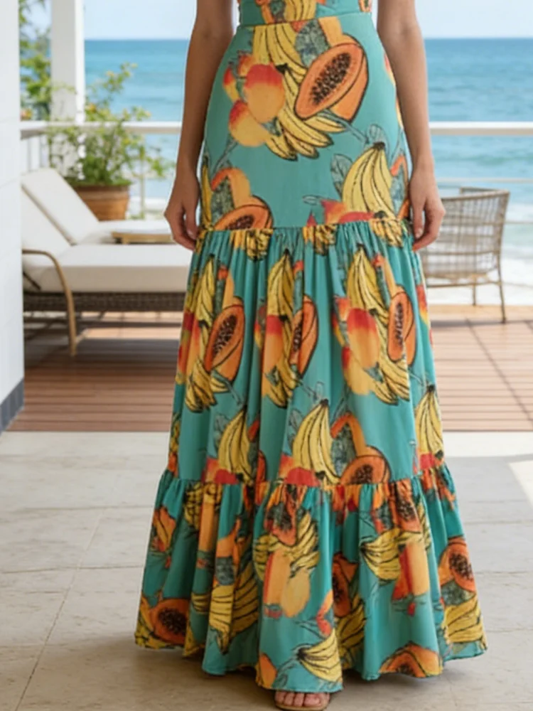 

Rinabe Fruit Print Bikini Maxi Dress Brazilian Swimwear Holiday Swimsuit 2026 Swimsuits One-Piece Beach Suit