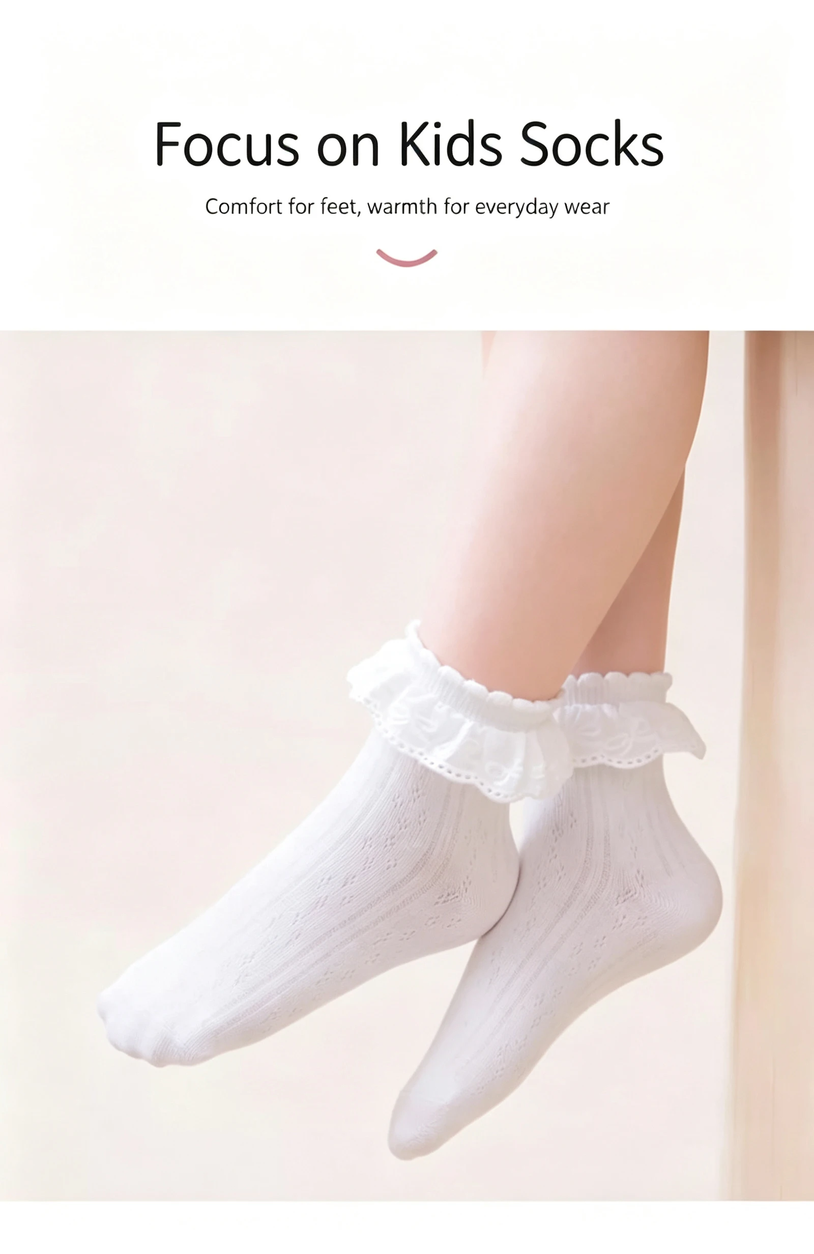 Kinder-Rüschen-Söckchen, Ganzjahres-Prinzessinnen-Socken mit weicher, dehnbarer, nicht eng anliegender Manschette für Mädchenkleider und Mary-Jane-Schuhe – Detail 4