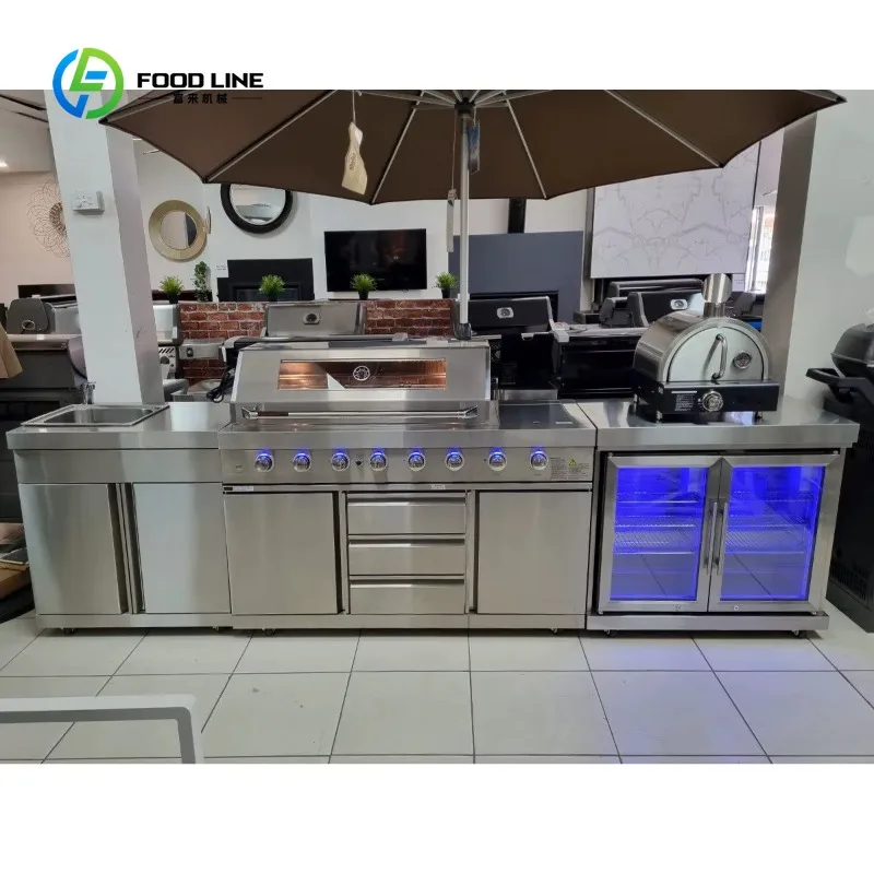 Customized Modern Modular Design Outdoor Kitchen Cabinet with Stainless Steel BBQ Equipment Modern Outdoor Kitchen Cabinet