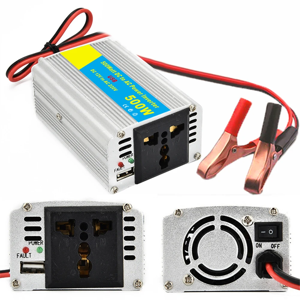 500W Power Inverter  Car Inverter DC 12V To AC 220V  Intelligent Temperature Control  Reverse Connection Protection