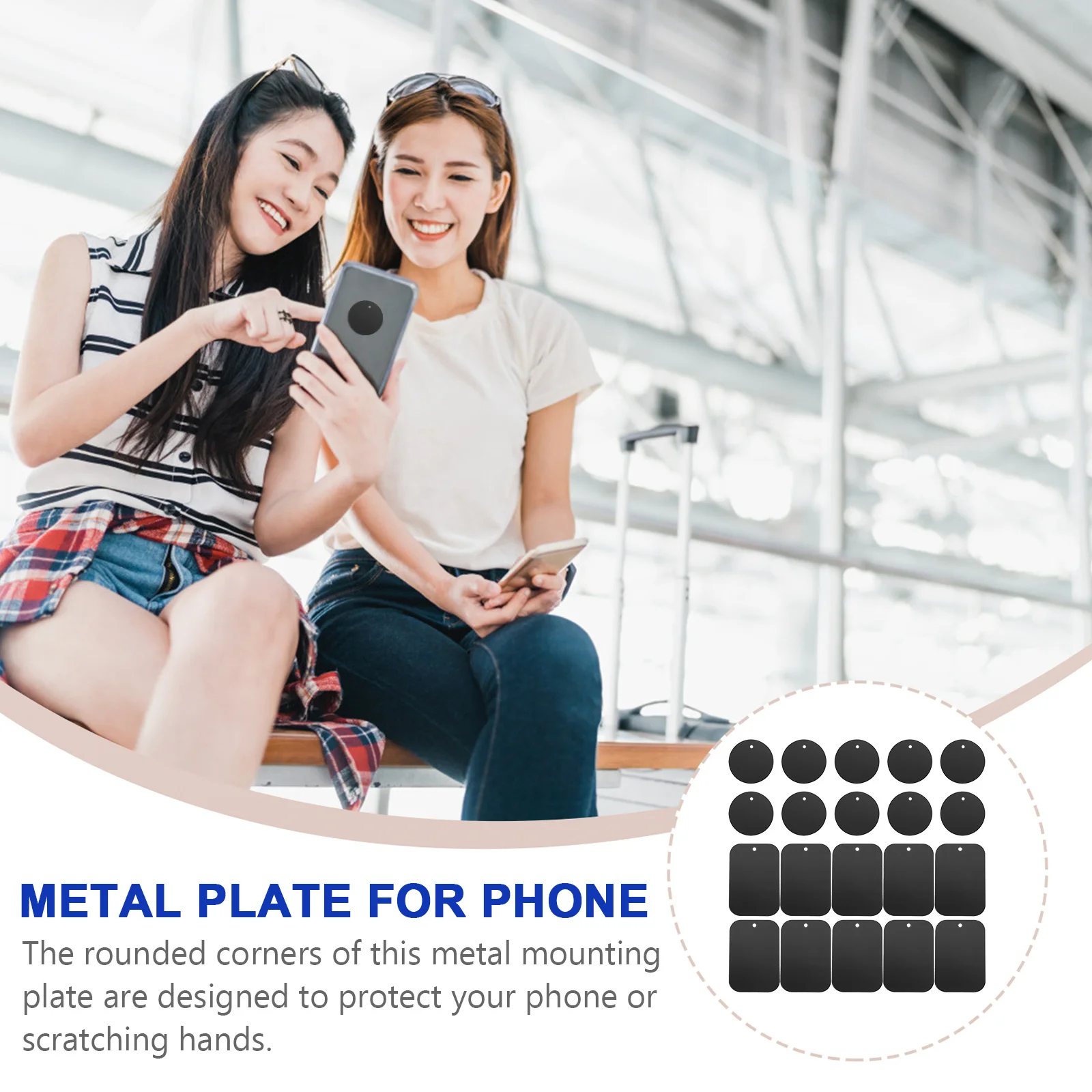 

20Pcs Car Phone Magnetic Plate Universal Metal Sheets Thin Rectangular Round for Magnetic Cell Phone Holder Mount Accessory