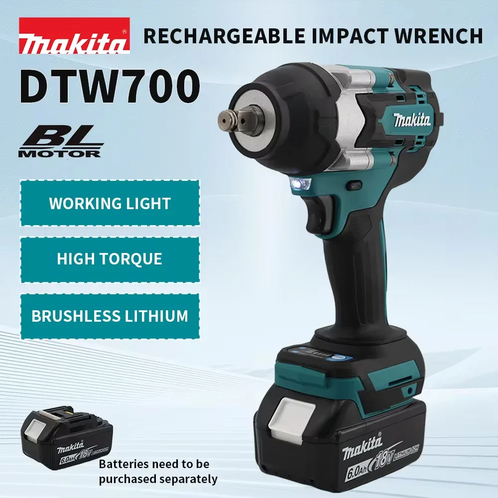 Makita DTW700 18V brushless electric wrench Cordless drill screwdriver High torque electric tool Torque wrench rechargeable bran