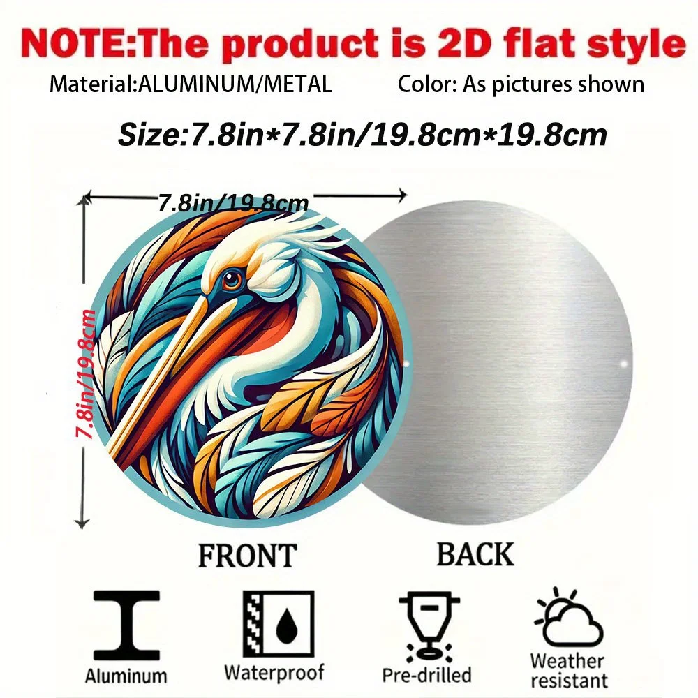 HD Tin Sign Colorful Pelican Round Vintage Metal Wall Art Coastal Bird Lover Home Decor Gift