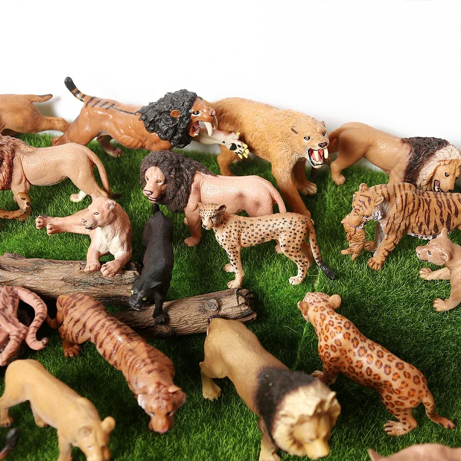 Figurines réalistes d'animaux de la Jungle, Lions, guépard, panthère, tigre à dents, ensemble de jeu, Collections éducatives, jouet pour enfants