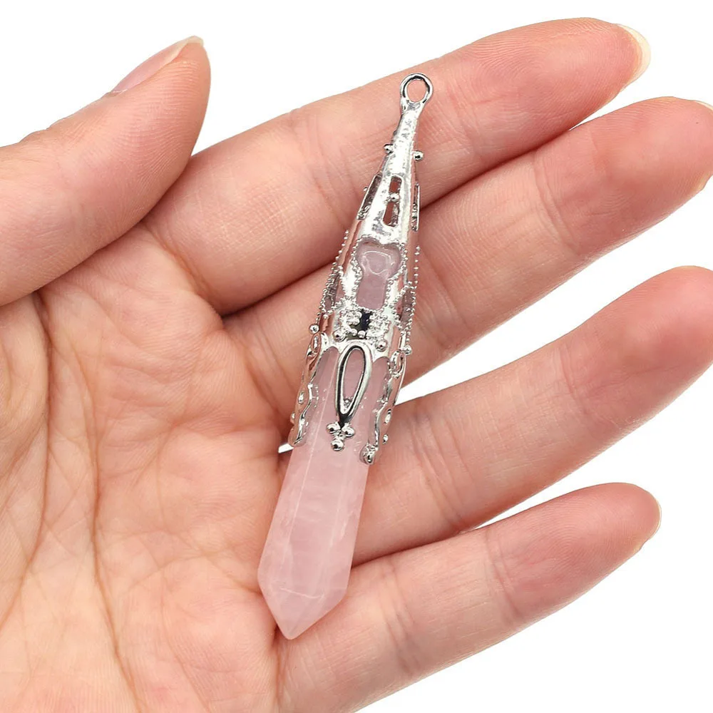 Natural Stone Pendant Lapis Lazuli Opal Reiki Heal Crystal Agate Pendulum for Jewelry Making DIY Vintage Necklace Pendant12x70mm