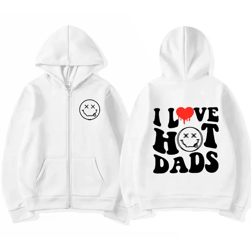 I Love Hot Dad Graphic Zipper Hoodie Men Women Vintage Fashion Trending Zip Up Jacket Sweatshirt Korean Style Hoodies Streetwear