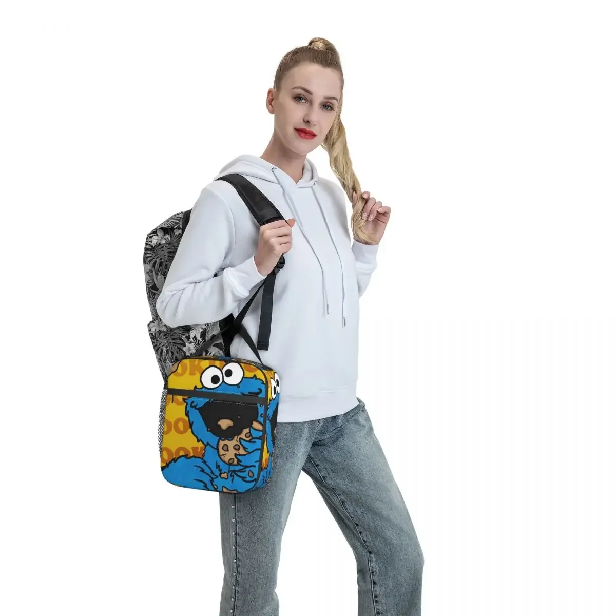 Cookie Monster Cartoon Sesames Street Portable Lunch Box Women Waterproof Cooler Thermal Food Insulated Lunch Bag Kids Children