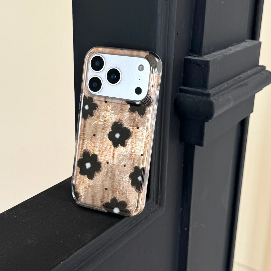 

Ретро черные цветы волнистая точка коричневый чехол из оловянной фольги с узором противоударный защитный чехол для телефона для iPhone 17 16 15 14 Pro Max