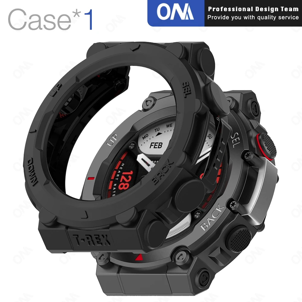 2-in-1 Protective Case + Screen Protector Glass for Amazfit T Rex 2 TRex 2 Smart Watch Bumper Protection Cover & Tempered Glass