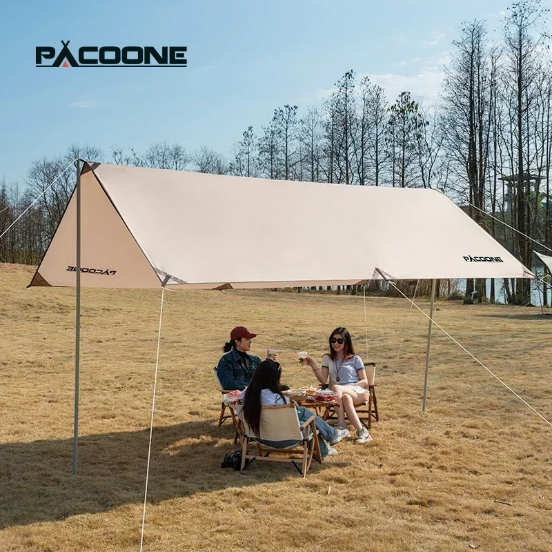 PACOONE Sun Shade Tarp 150D Waterproof Beach Shelter Awning Canopy Sunshade Sun Shelter Camping Tarp Screen