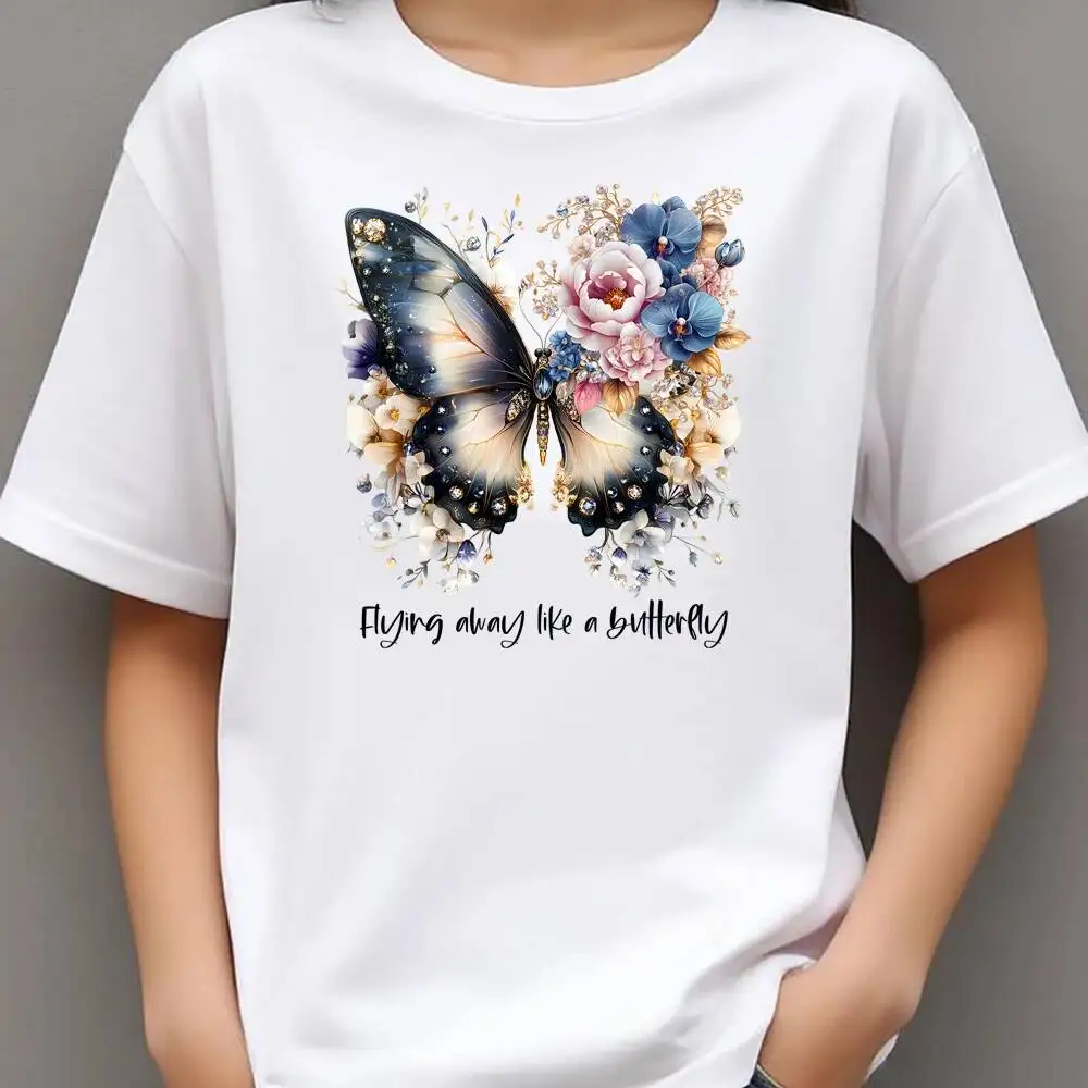 Flying Always Like A Butterfly Flower Heat Transfer Patches For Clothes DIY A-Level Washable T-shirts Iron-on Thermal Stickers