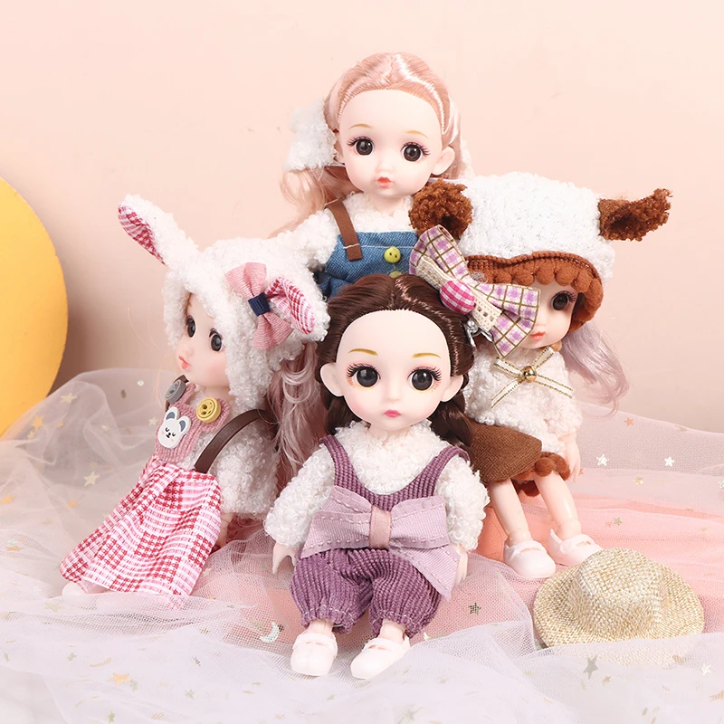 1/12 Fashion Doll 16cm Mini Movable Joint Dolls 3D Big Eyes DIY Doll With Clothes Can Be Dress Up For Girl Birthday Gifts New