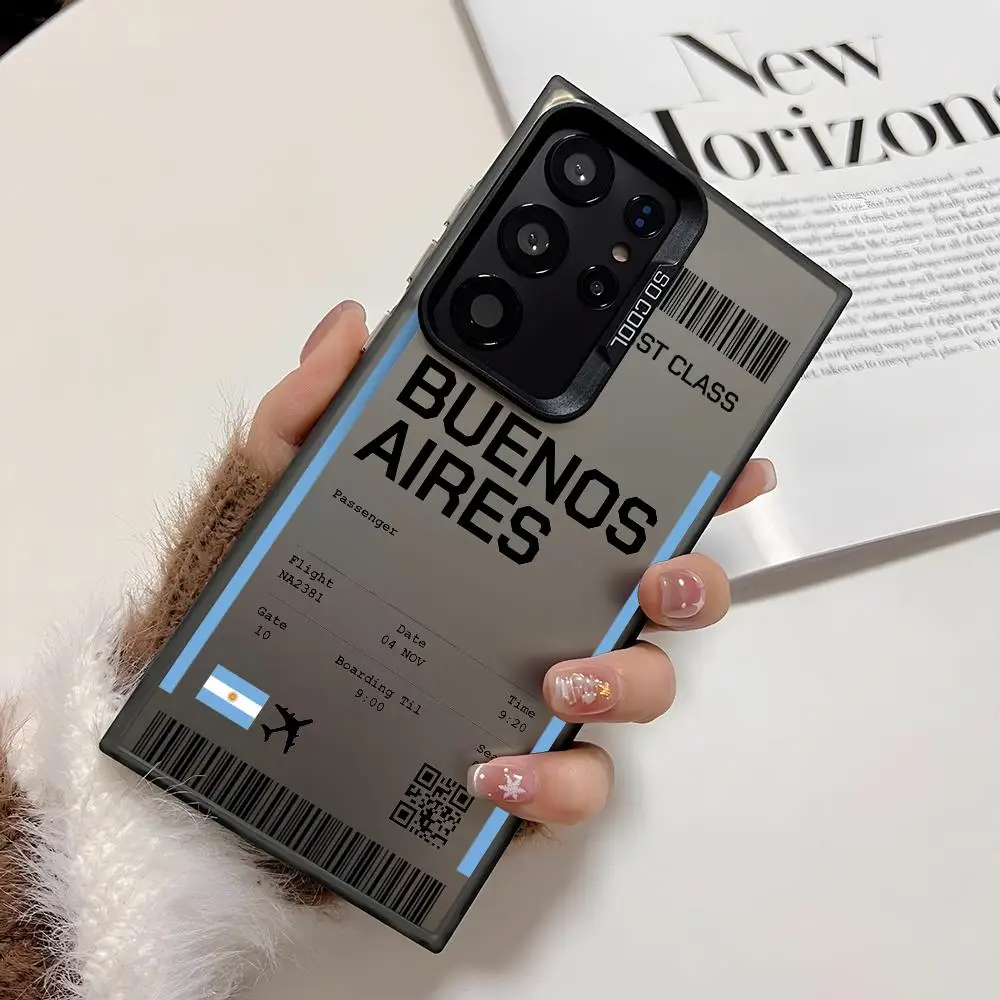 الأرجنتين طائرة تذكرة جراب هاتف لسامسونج غالاكسي S25 S24 S22 S23 الترا S21 S23 زائد 5G لامعة غطاء من البولي يوريثان للصدمات Funda