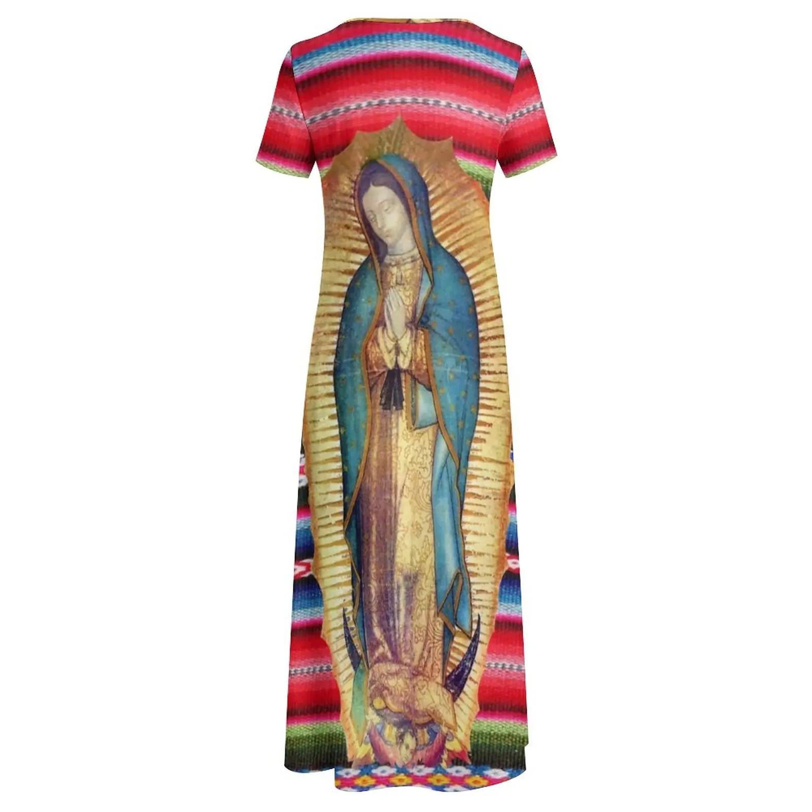 Virgin Mary Print Dress Our Lady of Guadalupe Street Wear Bohemia Long Dresses Woman Modern Maxi Dress Birthday Gift