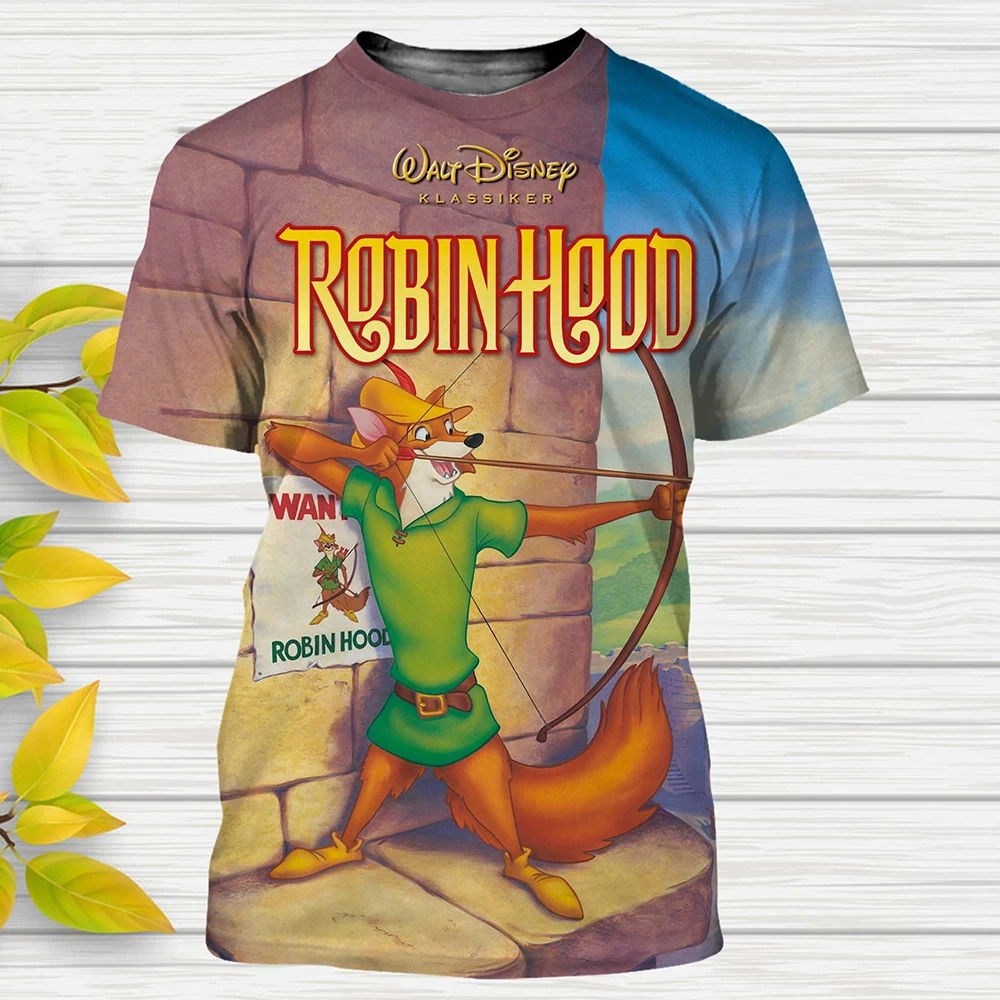 Disney Summer T-Shirt Robin Hood Cartoon Anime 3D Printed Streetwear Boys and Girls Casual Fashion T-Shirt Kids/Adult Clothing