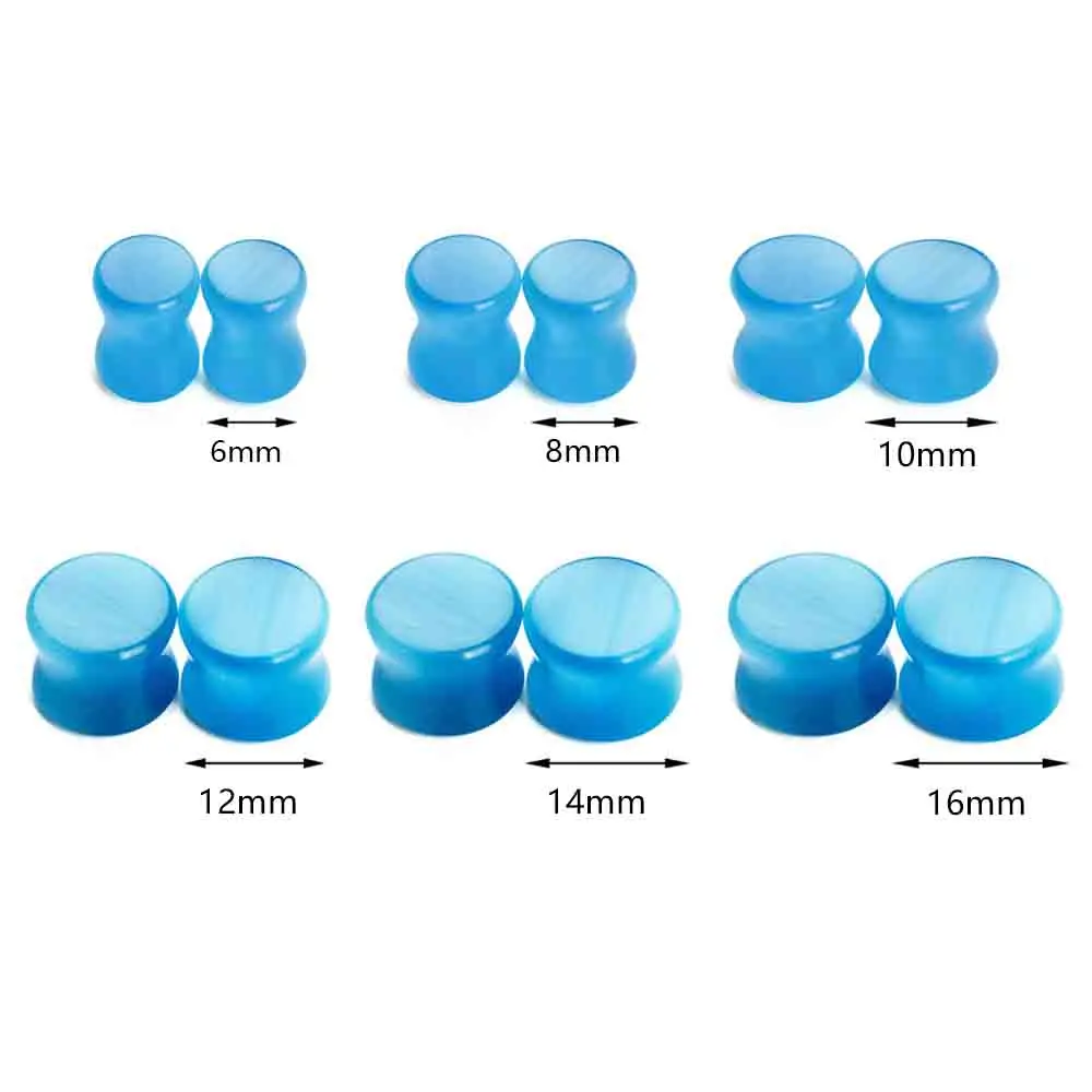 2PCS Blau Katzenauge Stein Ohrstöpsel Tunnel Sattel Runde Hohl Solide ConcaveExpander Körper Piercing Messgeräte 2g-5/8'' – Detail 3