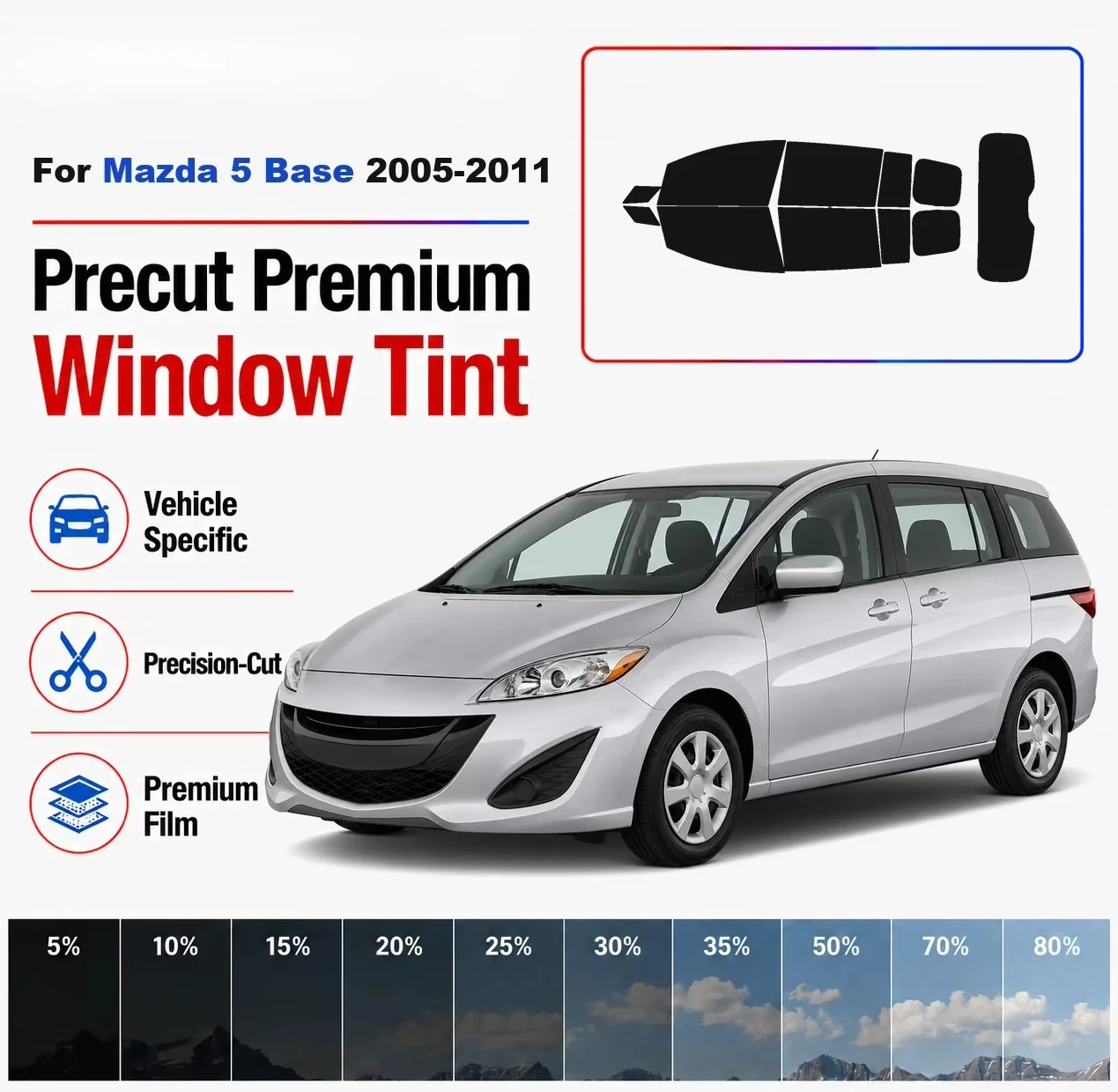 Premium Precut Window Tint Kit Front Windows Rear Windows Rear Windshield For Mazda 5 Base 2005-2011 Car Solar Nano Ceramic Film