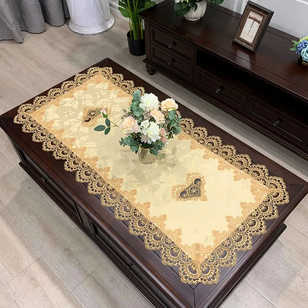Sophisticated Rectangle Tablecloth Lace Embellishment Fabric Desk Mat Dustproof Cover For Dining Table Wedding Decoration