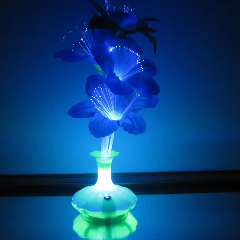 Fiber Optic Light Flower Vase Artificial Floral Arrangement LED Color Changing Fiber Optic Lamp Nightlight for Party Decoration