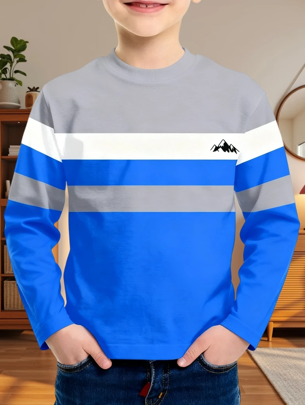 الخريف الكلاسيكية الفتيان تي شيرت في الهواء الطلق جولة الرقبة طويلة الأكمام أعلى شريط ثلاثية الأبعاد طباعة الشارع فضفاض تي شيرت الراحة ملابس الأطفال #1