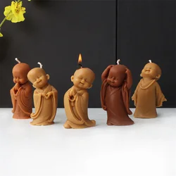 Cute Little Monk Silicone Mold DIY Handmade 3D Buddha Gypsum Form Novice Monk Shape Clay Candle Making Mould Crafts Decoration