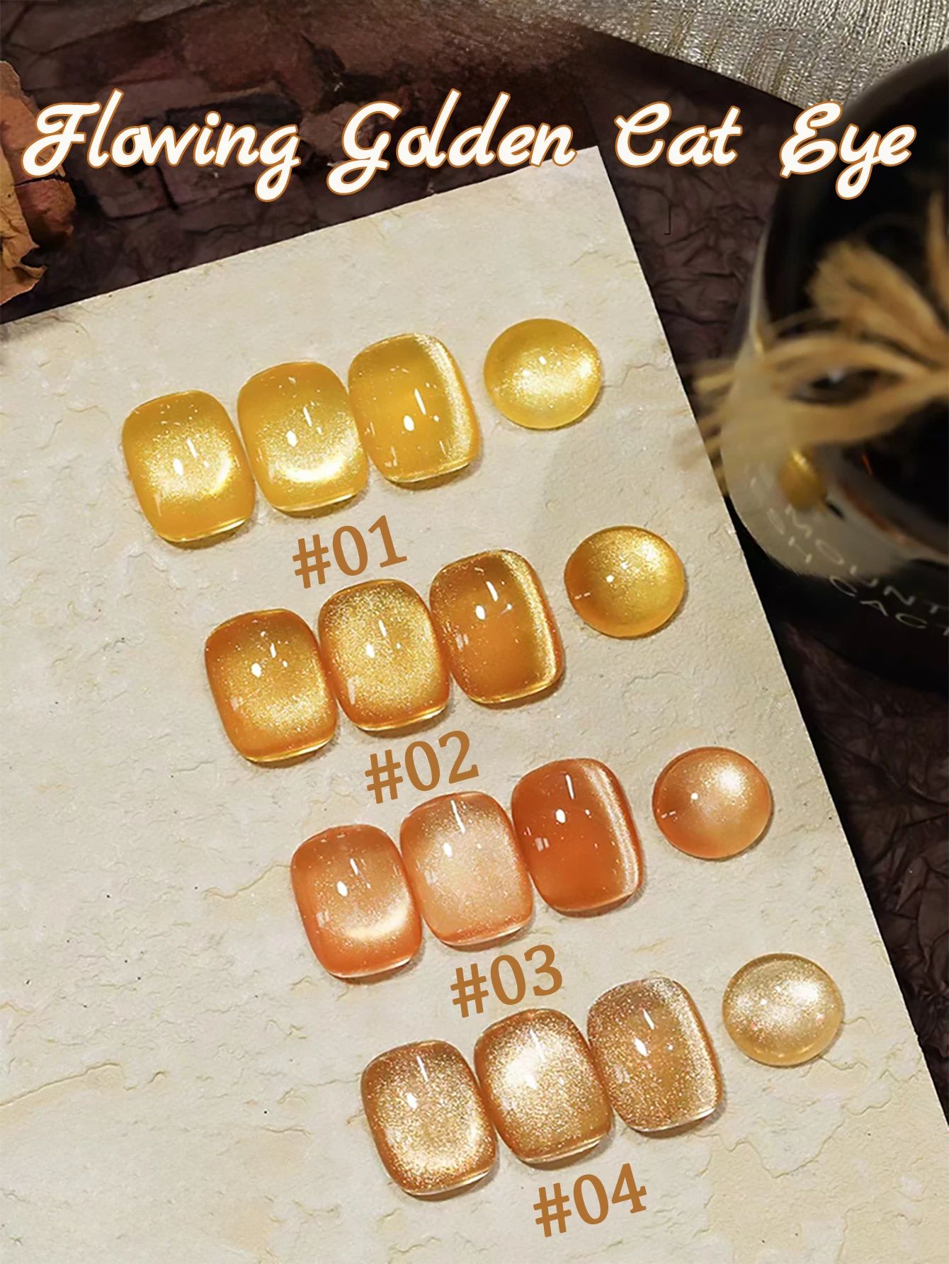 

1pcs WS Summer Autumn Flowing Golden Cat Eye Gel Nail Polish 2025 Advanced Whitening Golden Ice Transparent Glass Bead Nail Art