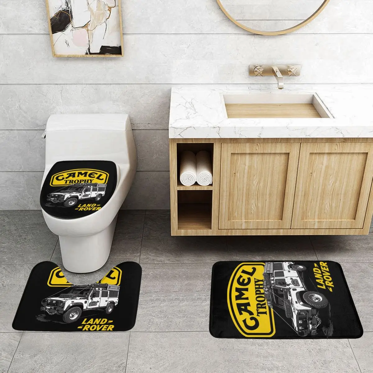 Custom Camel Trophy Bathroom Rugs Sets Non-Slip Absorbent 3 Piece Bath Toilet Rugs Mats