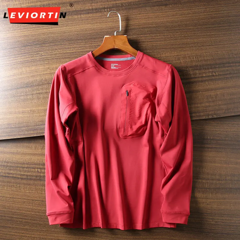 

New Celebrity Item Outdoor Functional Sports High Elasticity Quick-Dry Brushed Long Sleeve Sweatshirt Base Shirt Men's Crew