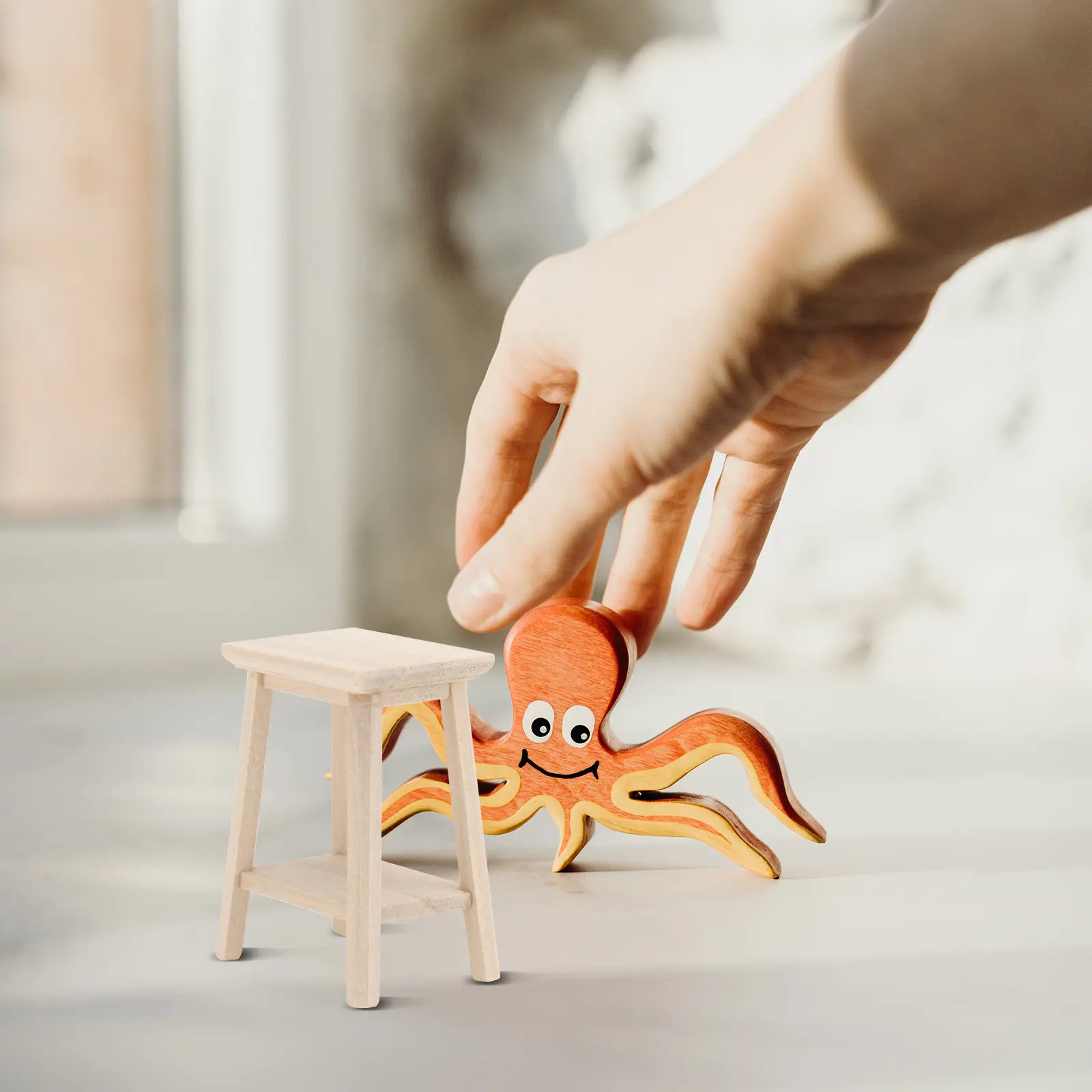 

1Pcs Mini Stool Wooden Furniture Mini House Decoration Realistic Compact DIY Accessory Stool Model DIY Furniture Model