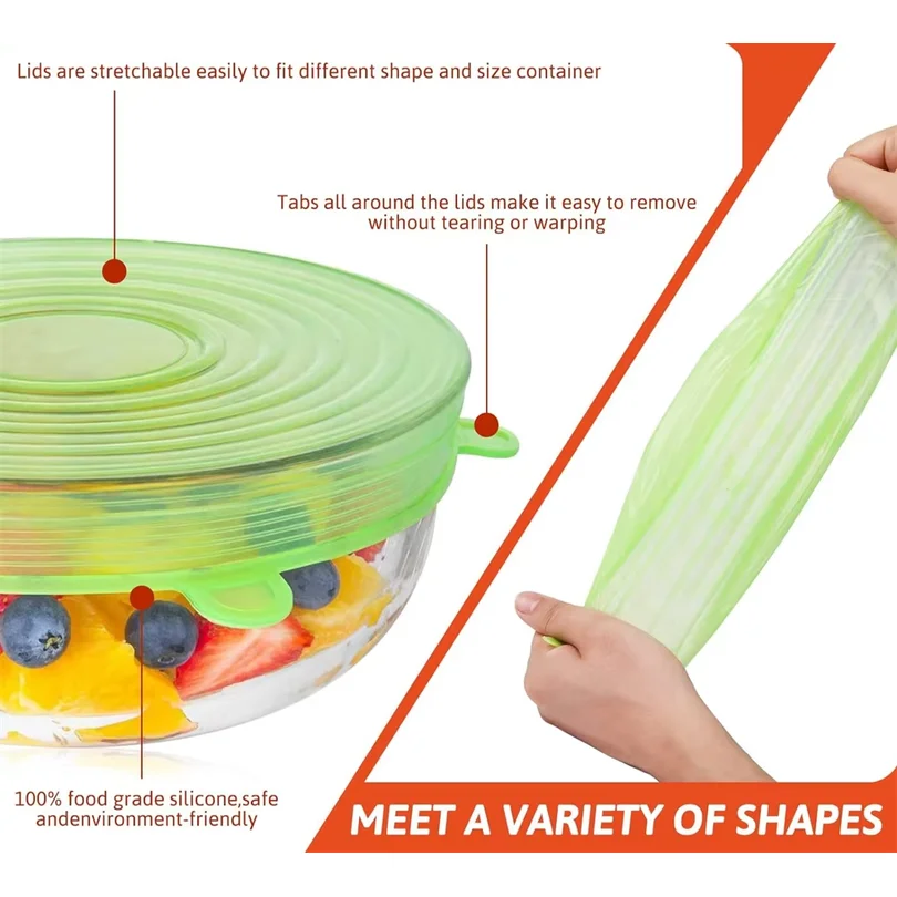 6Pcs Food Grade Silicone Prese - огляд і ціна Silicone Stretch Lid