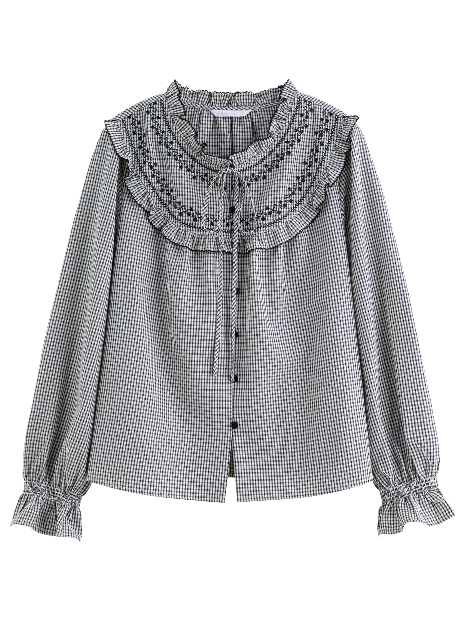 DUSHU Camicia a quadri con volant Donna che riduce l'età Abbigliamento da donna di inizio autunno 2025 Nuovo stile francese Dolce Top