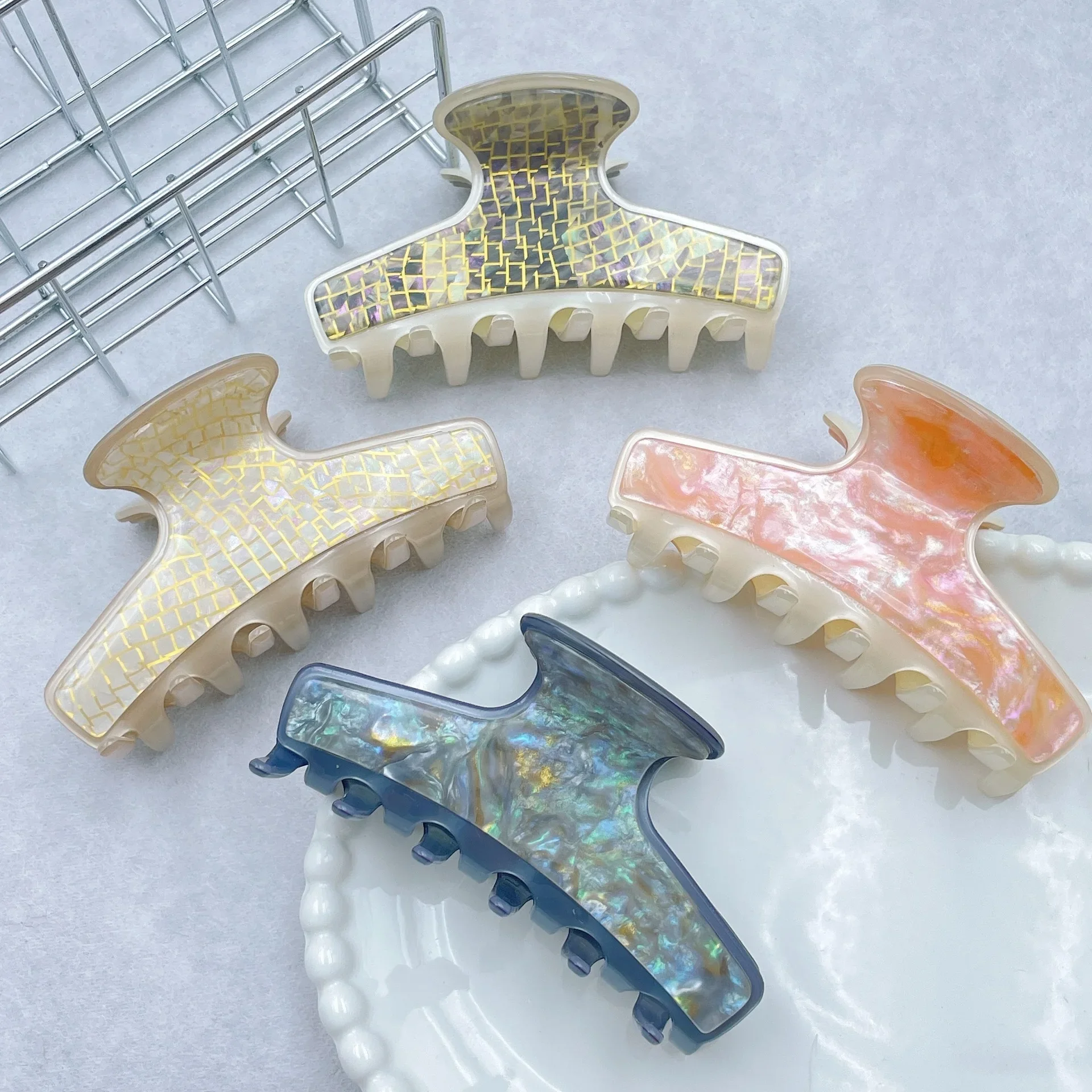 

French Retro Gradient Marble Pattern Hair Claw Acrylic Claw Clips INS Trendy Crab Hair Clips Hair Accessories for Women Girls