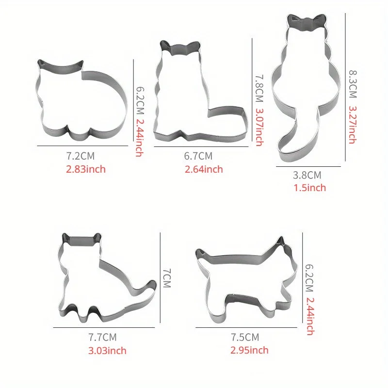 5Pcs/Set Animal Cat Cookie Cutter Mold Diy Biscuit Mold Cookie Stamp Cutters Bakeware Baking Tools Cutters for Sugar Mass