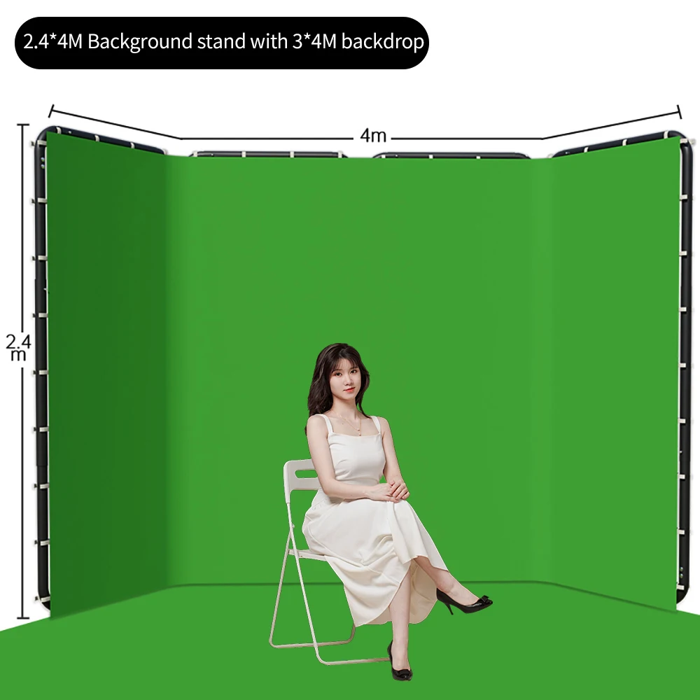 SH Green Screen 2.4X4M Collapsible Chroma Key Backdrop Wrinkle-Resistant Fabric Ultra-Quick Setup background removal for Stream