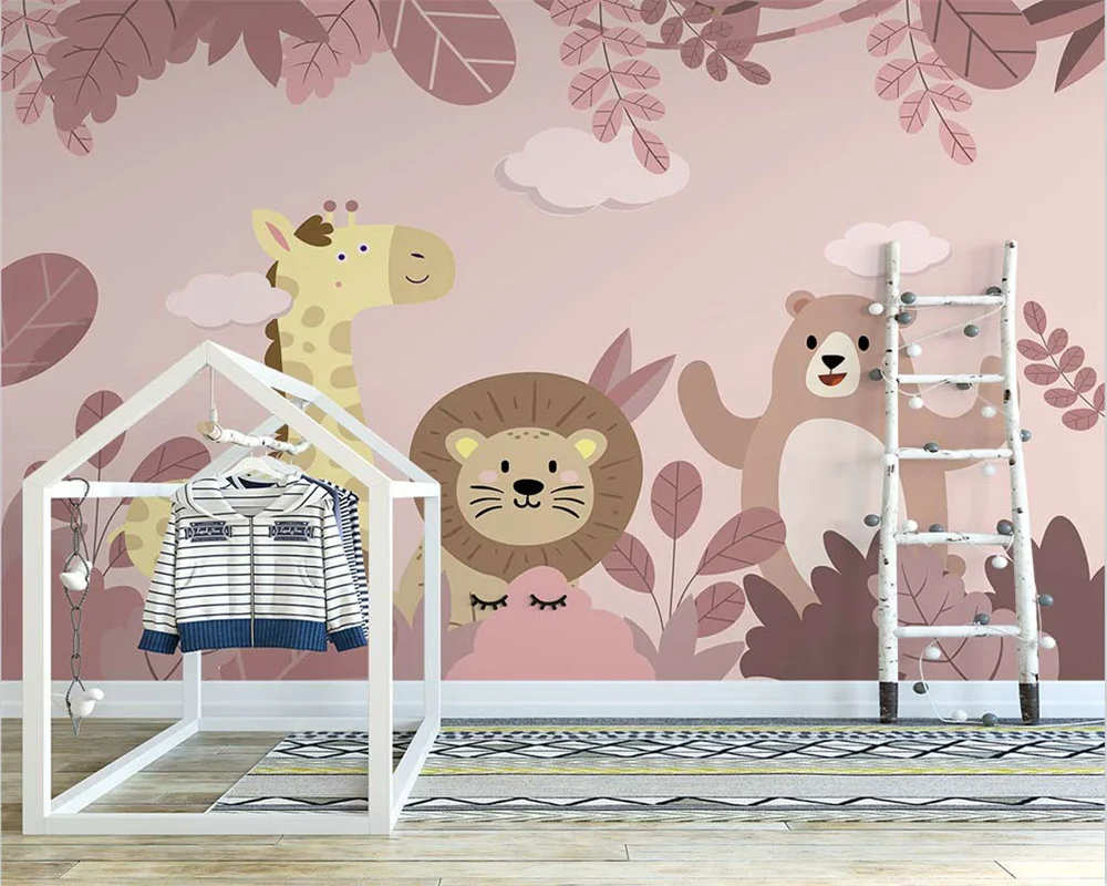 beibehang Customized modern close look Nordic hand-painted cartoon animal children's wallpaper background papier peint