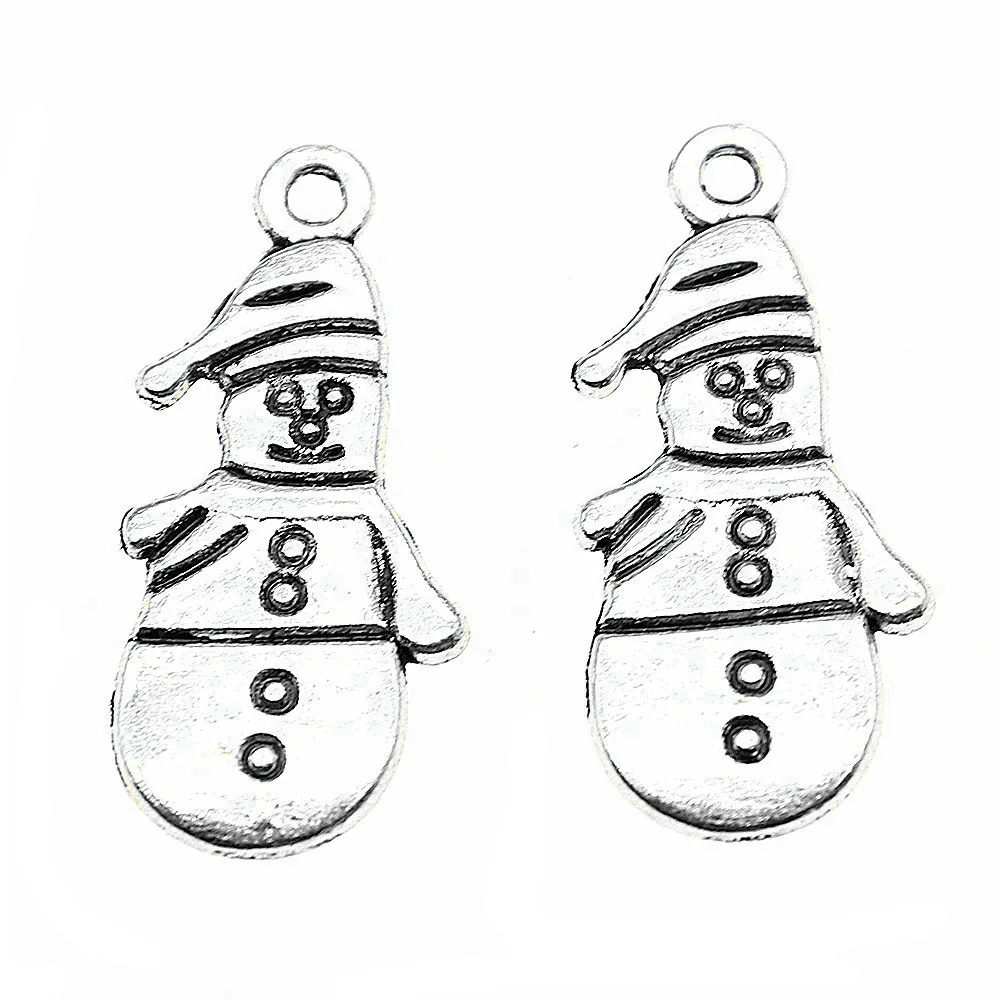 10pcs/lot 25x12mm Snowman Charms For Jewelry Making Antique Silver Color 0.98x0.47inch