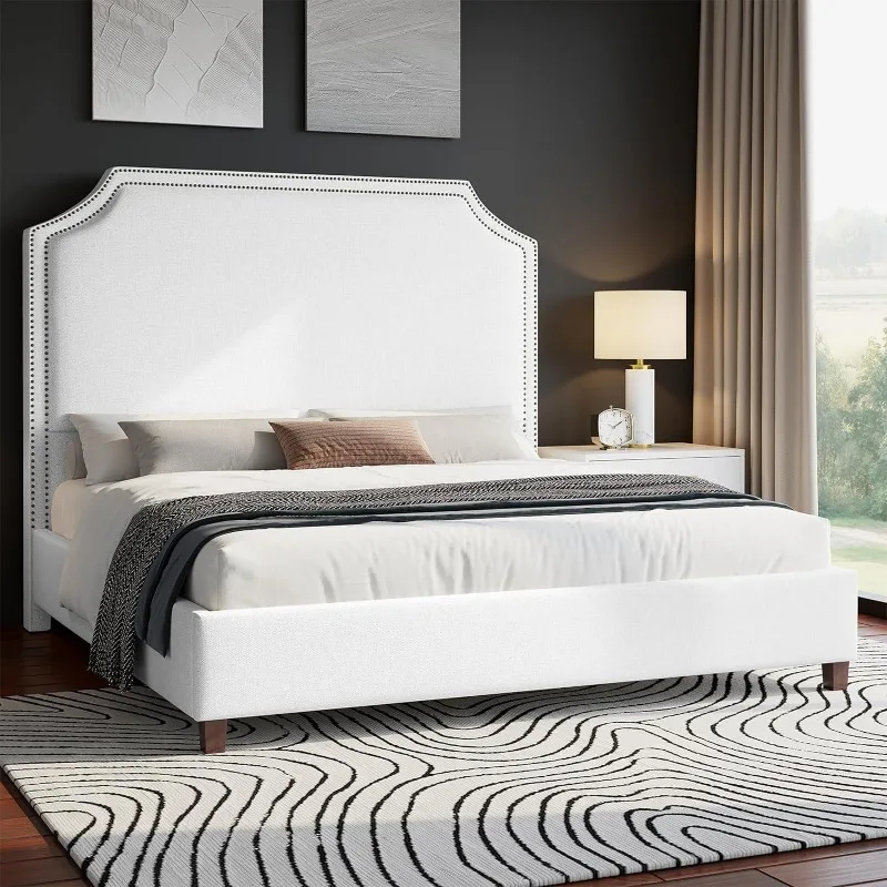 King Bed Frame Upholstered Platform Bed with 54