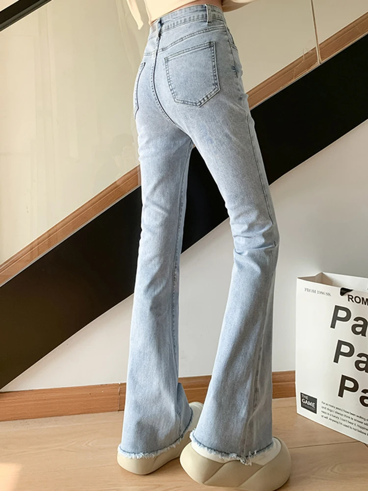 2024 Women Vintage Skinny Flare Jeans Lady Y2k Aesthetic Fashion Streetwear Pants Girls Retro Blue Black Boot Cut Denim Trousers