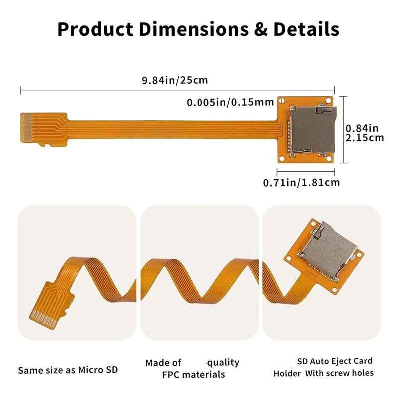 For Micro-SD Card Extension Cable Adapter 9.8 Inch for , GPS, 3D Printers External Card Holder [No.3 Elnic]