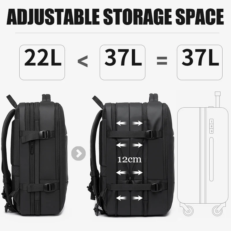 Travel Backpack Men Business Aesthetic Backpack School Expandable USB Bag Large Capacity 37L Laptop Waterproof Fashion Backpad