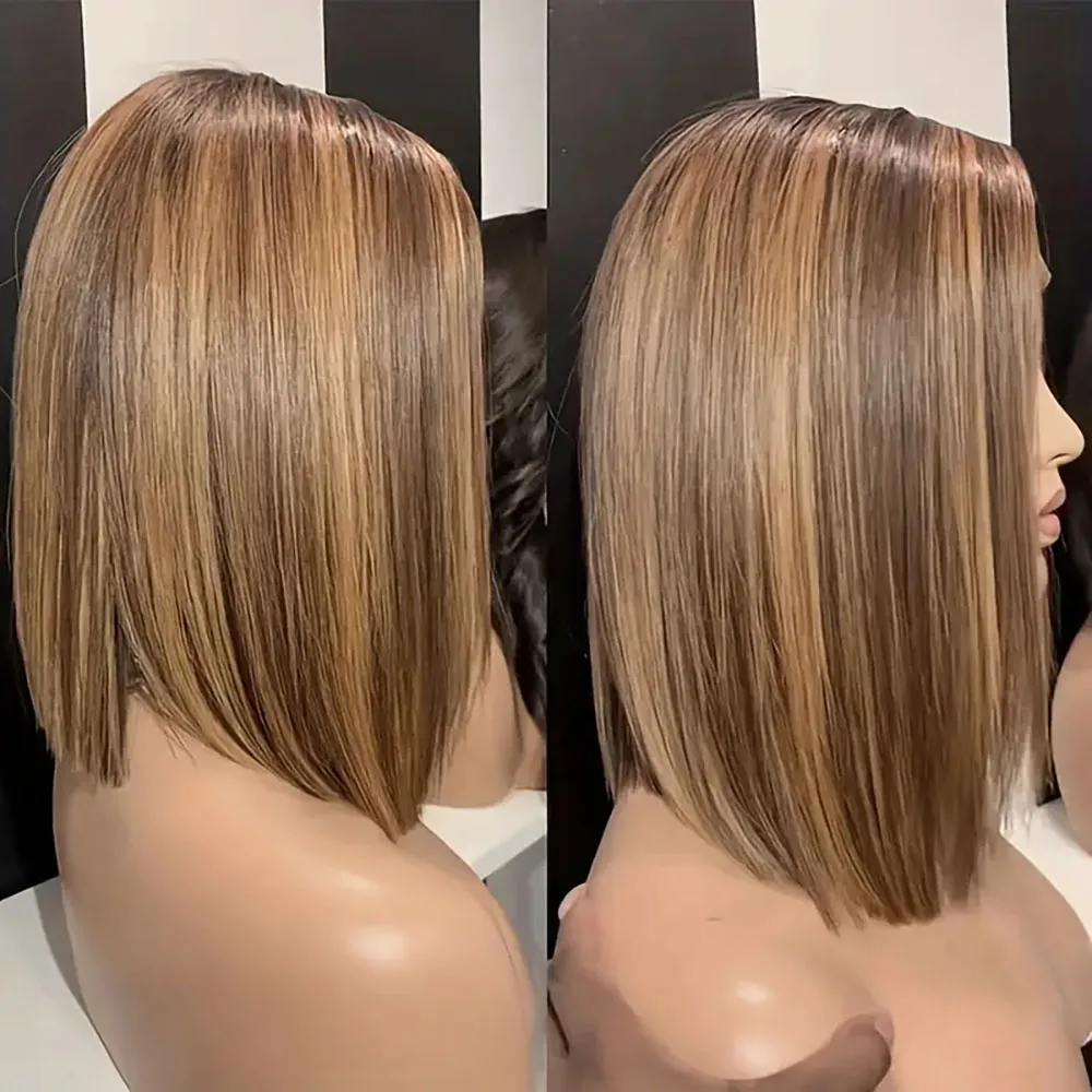 200 Dichte 4/27 Highlight Bob Perücken Glattes Echthaar 13x4 Transparente Lace Front Perücken für Frauen