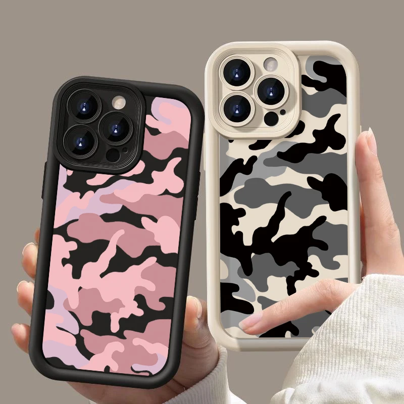 Camouflage Pattern Soft TPU Case For iPhone 15 14 13 12 11 Pro Max Plus 7 8 Plus SE XR X XS Max Shockproof Silicone Phone Cover